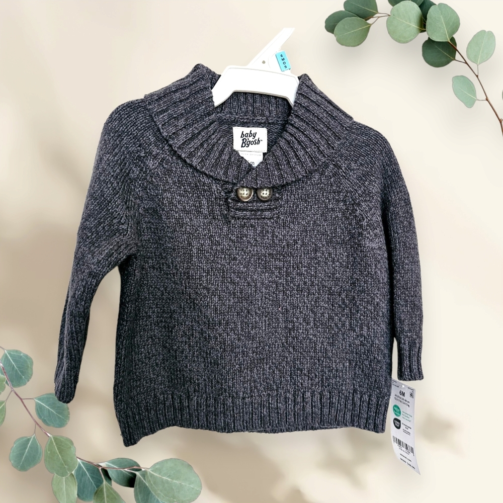 Baby B'gosh Knit Sweater Grey‎ Chunky with Button Detail 6 Months NWT